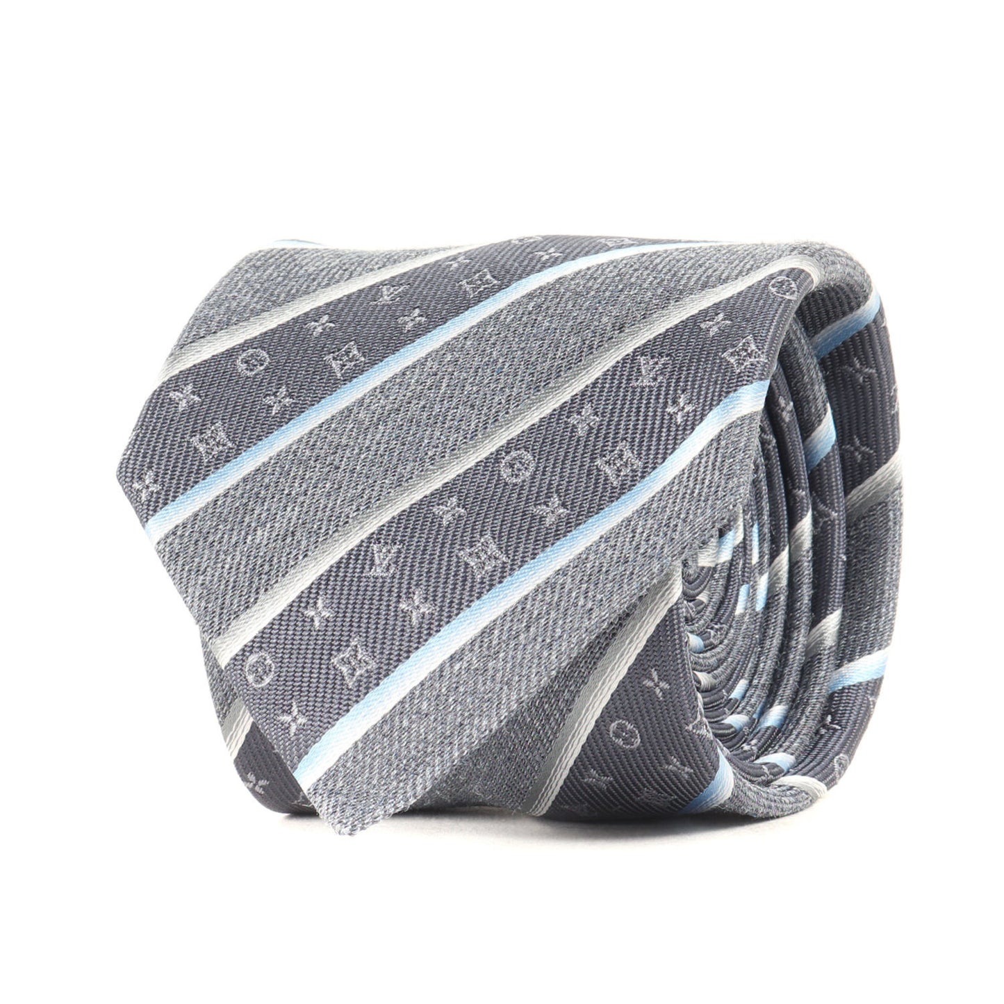 Louis Vuitton Regimental Monogram Silk Cravate Tie M79911 Gray 148Cm X 7Cm