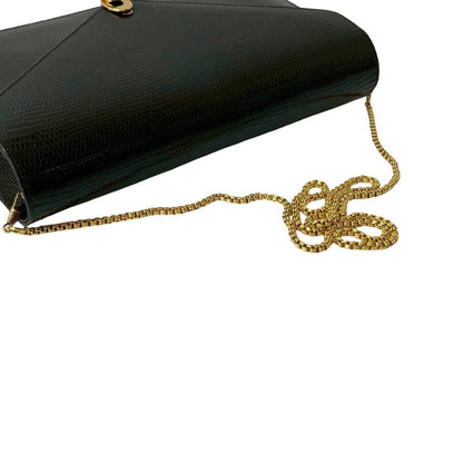 Gucci Old Gucci Leather Genuine Chain Shoulder Bag Pochette Black 41510