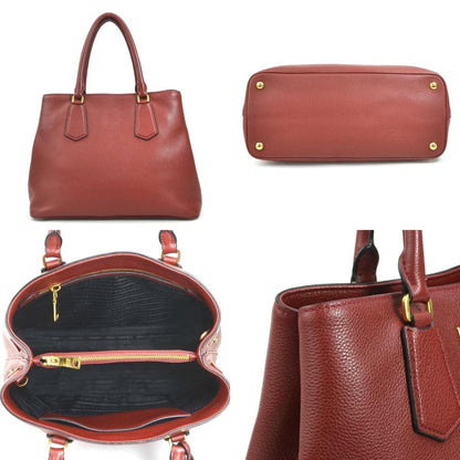 Prada Handbag Leather Dark Red Gold