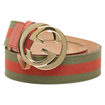 Gucci Interlocking G Belt 85.34 114876 Khaki Pink Leather Canvas