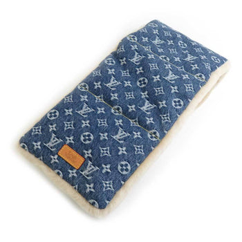 Louis Vuitton Scarf Nigo Collaboration Monogram Denim Echarpe Shearling Fur Blue X Beige