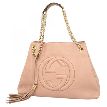 Gucci Soho Shoulder Bag 308982 Leather Pink Beige Champagne