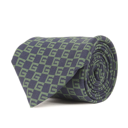 Gucci G Checkered Silk Tie In Navy Blue For Men
