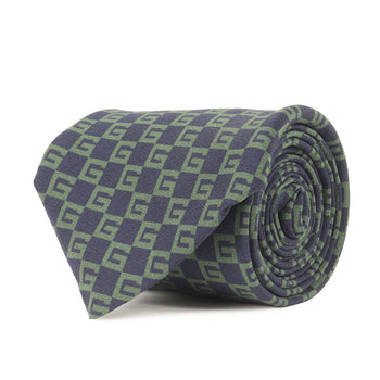 Gucci G Checkered Silk Tie In Navy Blue For Men