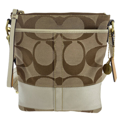 Coach Signature Beige White Gold Hardware Canvas Leather Shoulder Bag Pochette Crossbody
