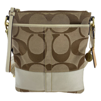 Coach Signature Beige White Gold Hardware Canvas Leather Shoulder Bag Pochette Crossbody