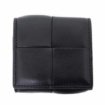 Bottega Veneta Cassette Folding Coin Purse Case Intrecciato Leather Black S