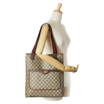 Gucci Old Gg Supreme Sherry Line Tote Bag 39.02.003 Beige Brown Pvc Leather