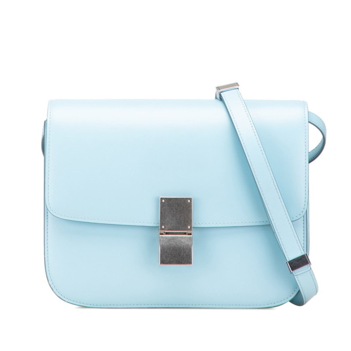 Celine Classic Box Medium Crossbody Shoulder Bag In Light Blue Leather