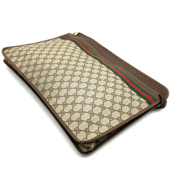 Gucci 017 115 Second Bag Clutch Pouch Gg Supreme Sherry Line Leather Brown