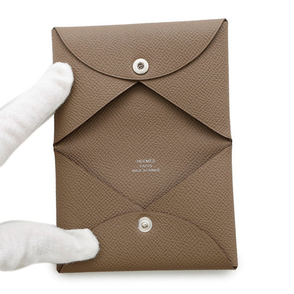 Hermes Herms Calvi Etoupe Card Case With U Stamp