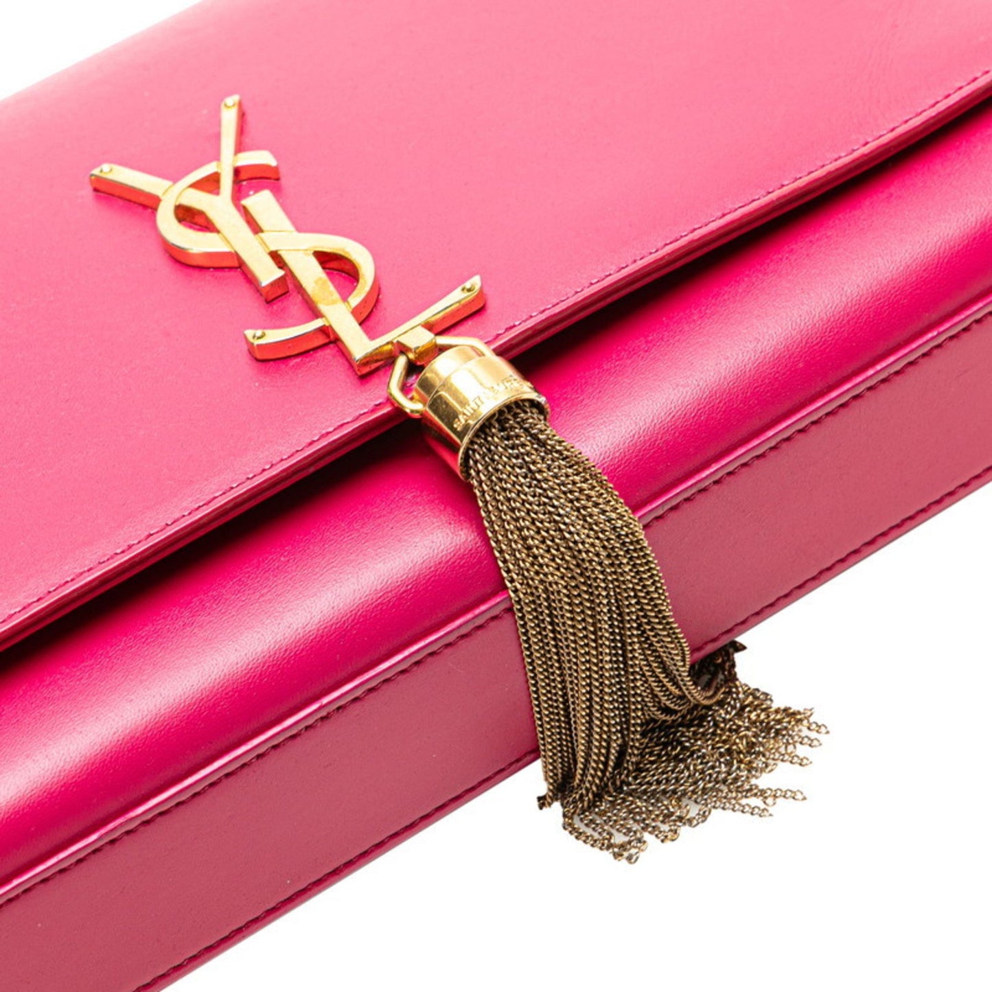 Saint Laurent Logo Tassel Chain Shoulder Bag In Pink Leather