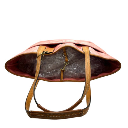 Coach Tote Bag Handbag F23621 Signature Patent Leather Pink Brown