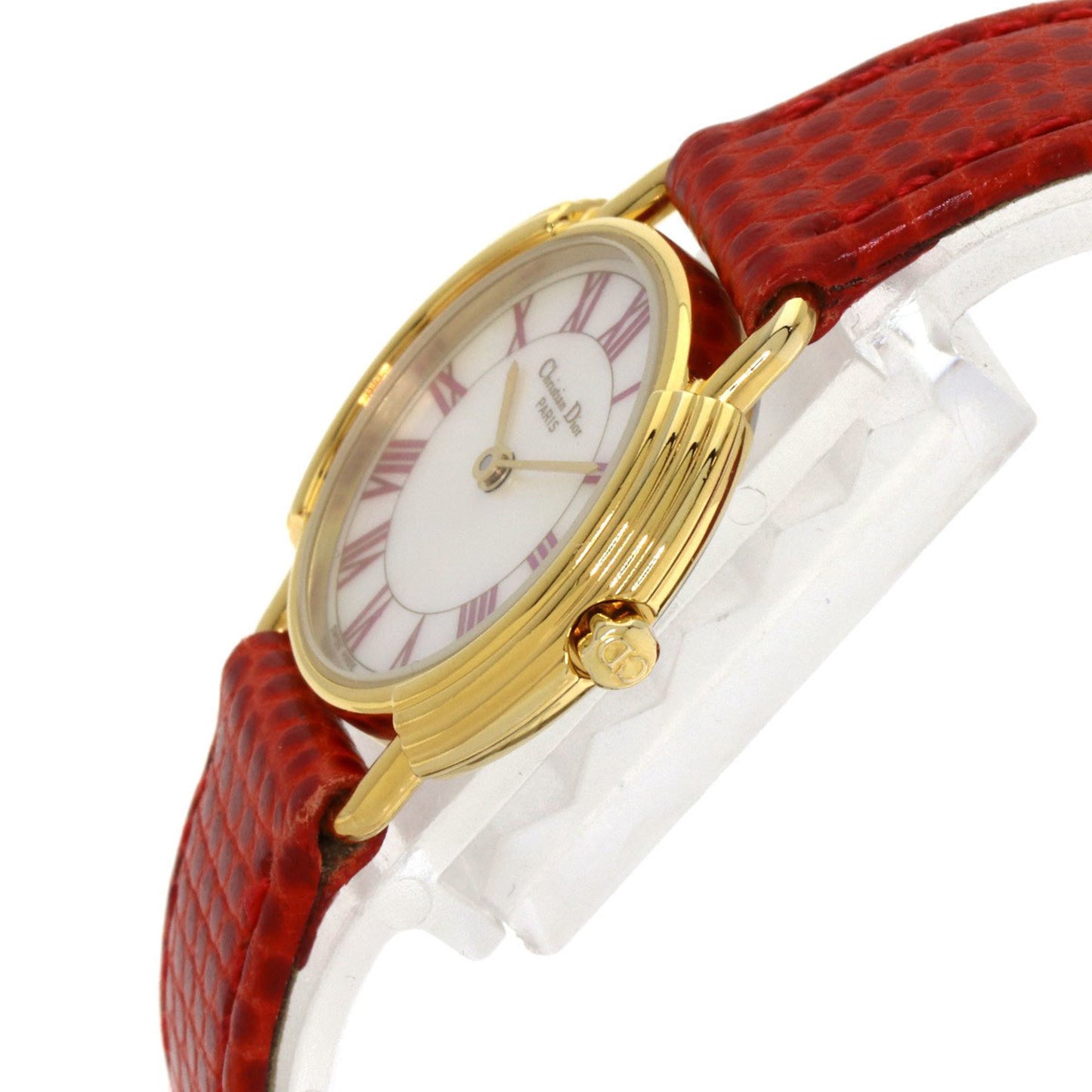 Christian Dior D58-121-2 Round Face Stainless Steel Leather Watch