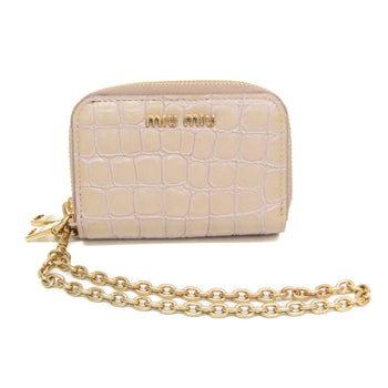 Miu Miu Double Zipper 5Mc078 Leather Card Case Pink Beige
