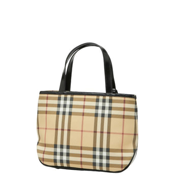Burberry Nova Check Handbag Tote Bag Beige Black Leather