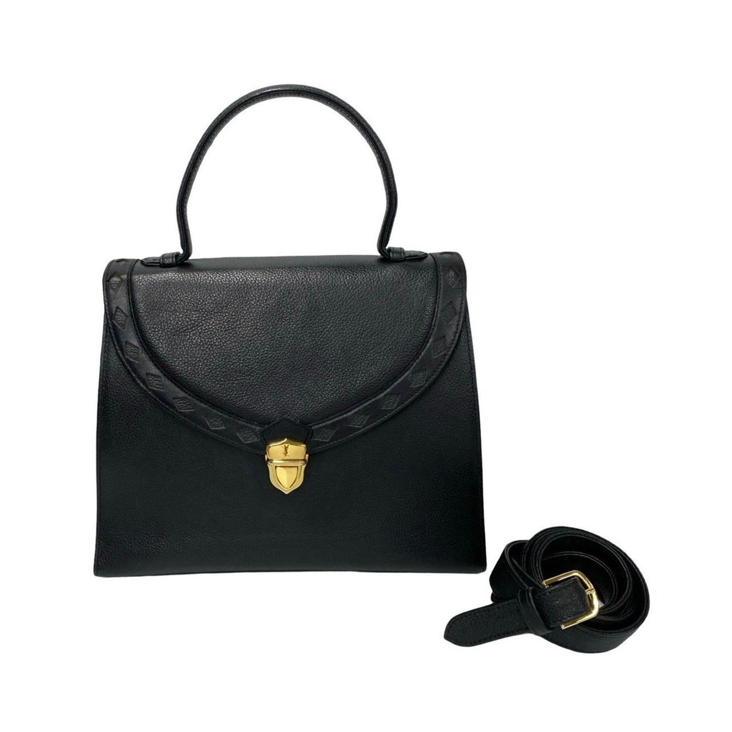 Yves Saint Laurent Logo Hardware Leather 2-Way Shoulder Bag/Handbag Black 31064