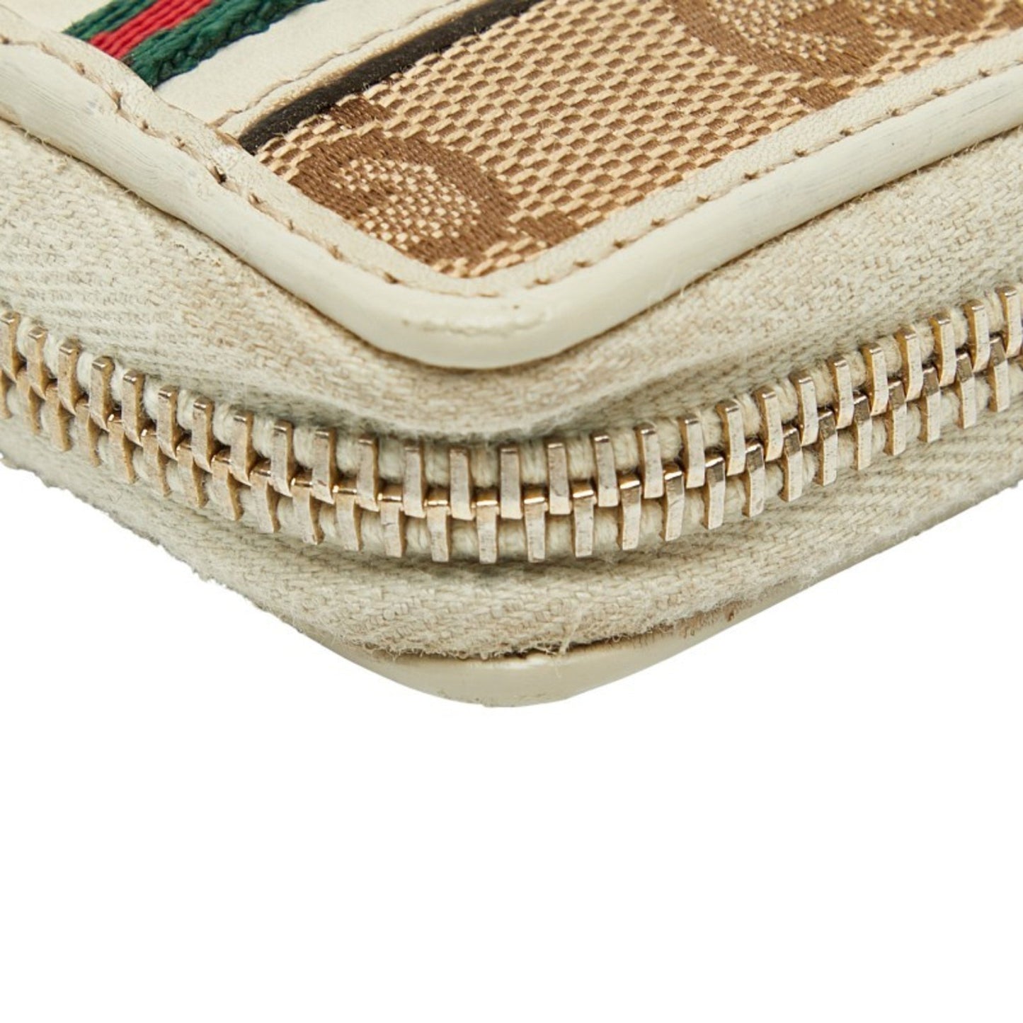 Gucci Gg Canvas Sherry Line Ribbon Round Zip Long Wallet 257003 Beige Multicolor Leather