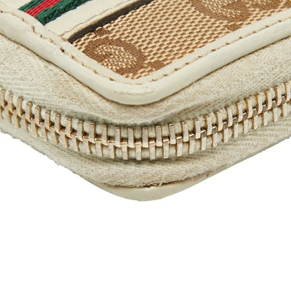 Gucci Gg Canvas Sherry Line Ribbon Round Zip Long Wallet 257003 Beige Multicolor Leather