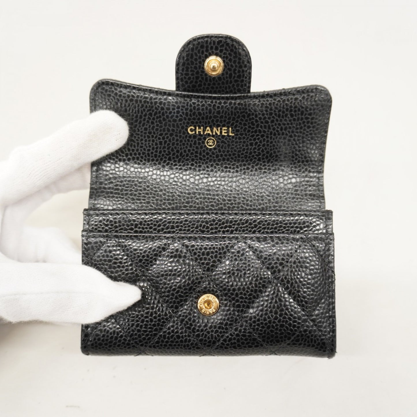 Chanel Matelasse Business Card Case In Caviar Leather