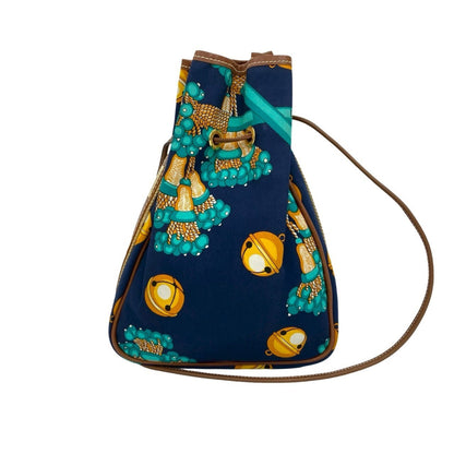 Loewe Canvas Leather Drawstring Shoulder Bag/Pochette/Sacoche In Navy