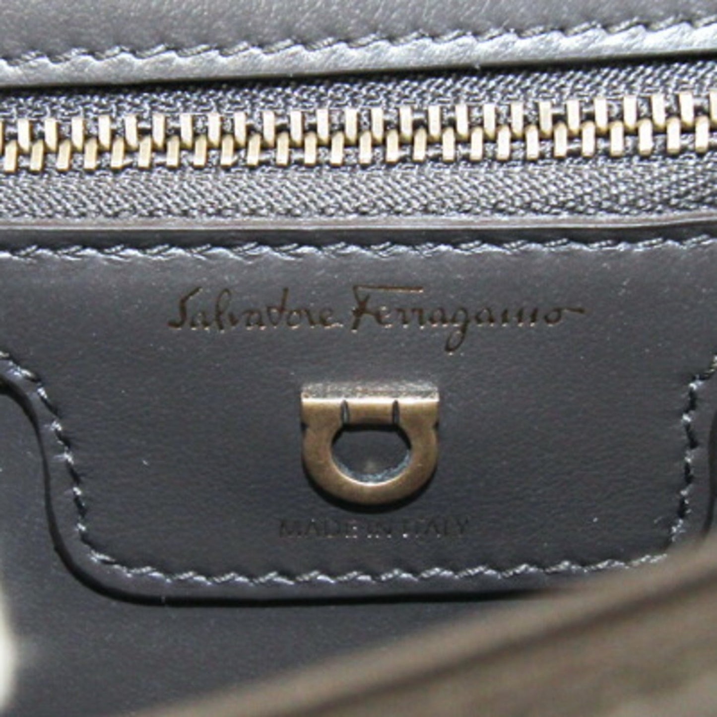 Salvatore Ferragamo Shoulder Bag 21H455 Off-White And Dark Brown Fabric Leather Chain With Gancini