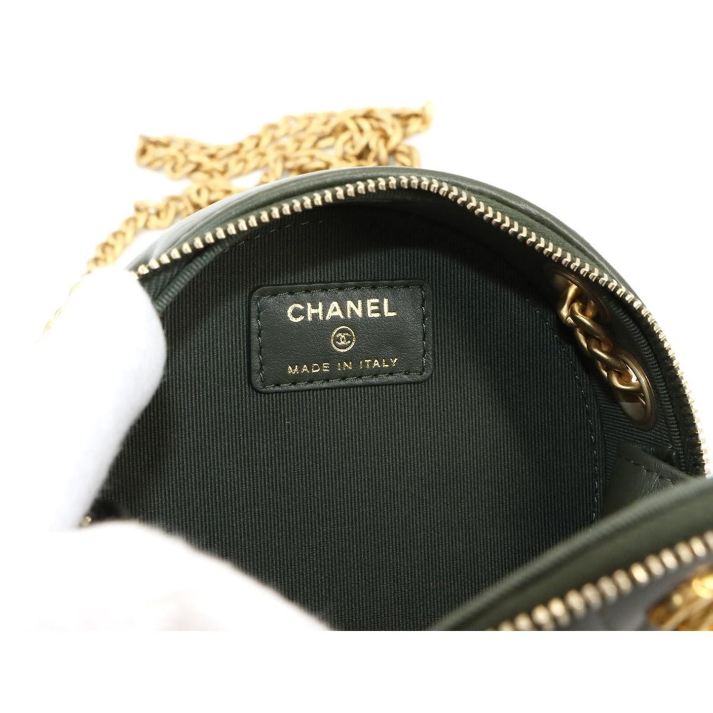 Chanel Matelasse Round Chain Shoulder Bag In Green Lambskin