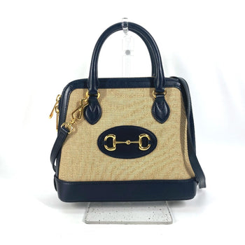 Gucci 621220 Horsebit 1955 2Way Shoulder Bag Shoulder Bag Crossbody Hand Bag Beige X Dark Navy