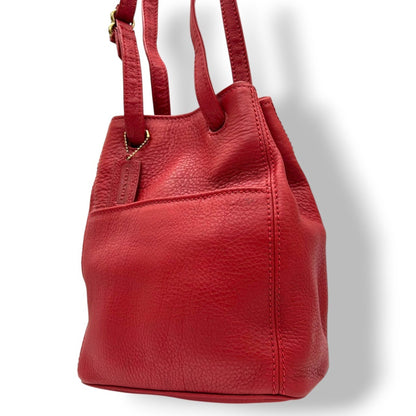 Coach Old Drawstring Shoulder Bag 4923 Bucket In Red Glove-Tanned Leather.