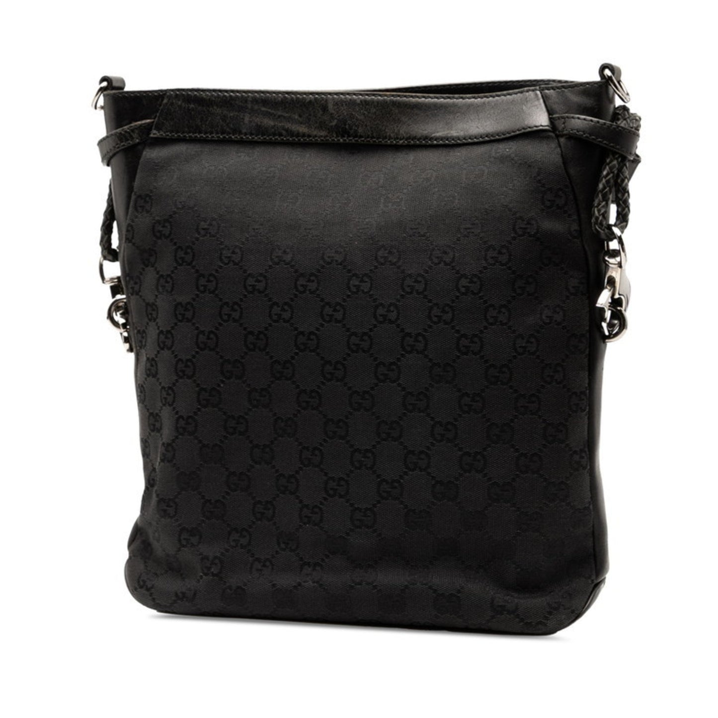 Gucci Gg Canvas Shoulder Bag 109097 Black Leather