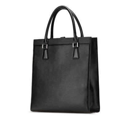 Burberry Nova Check Handbag Tote Bag Black Leather