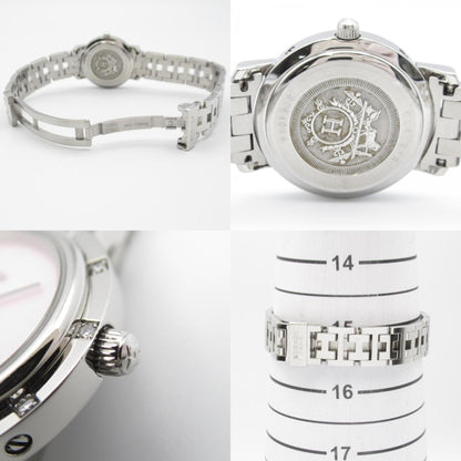 Hermes Clipper Nacle Diamond Bezel Watch Stainless Steel