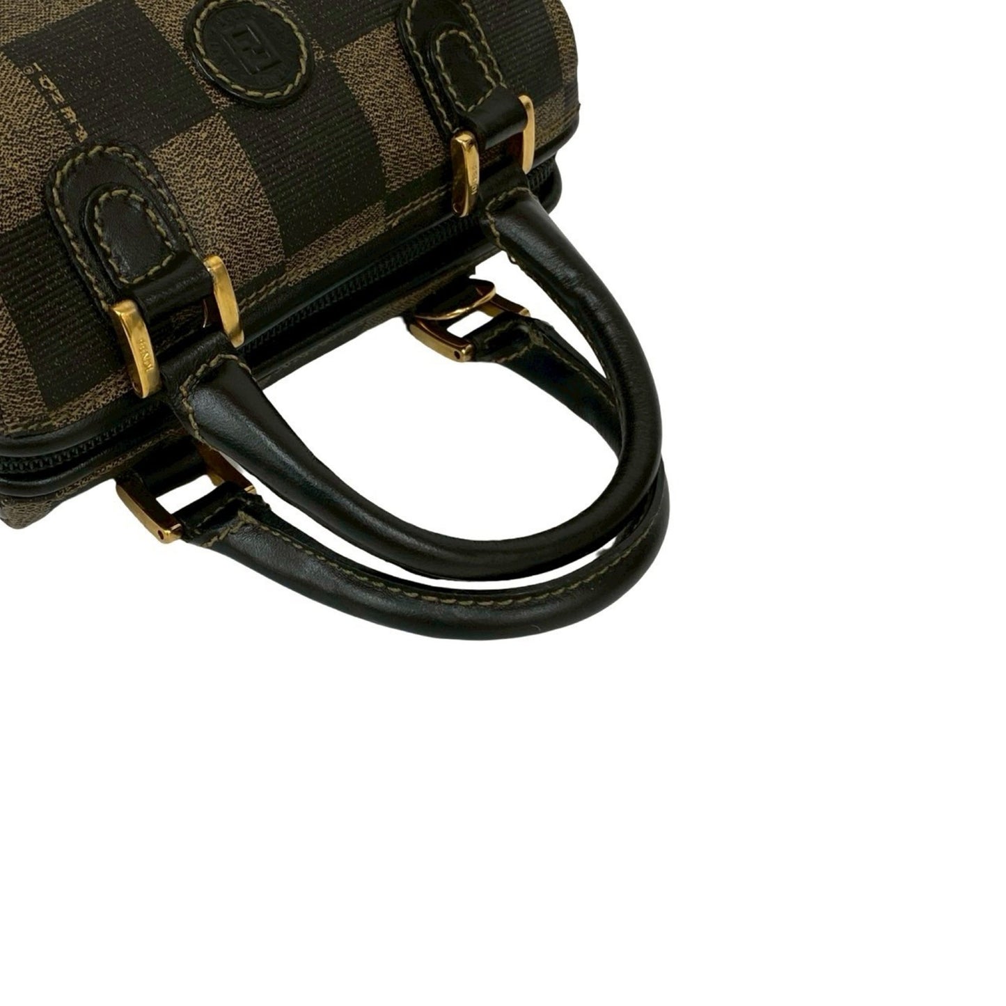 Fendi Ff Logo Pecan Check Leather 2-Way Mini Handbag/Shoulder Bag