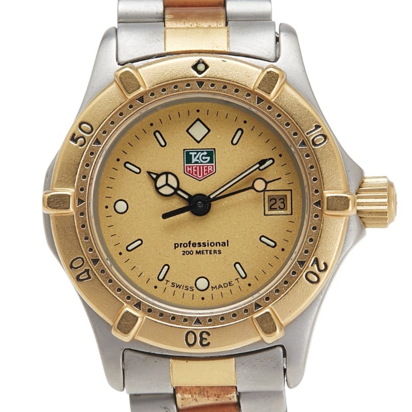 Tag Heuer Professional Watch 964.008-2 Quartz Gold Dial Stainless Steel Plated