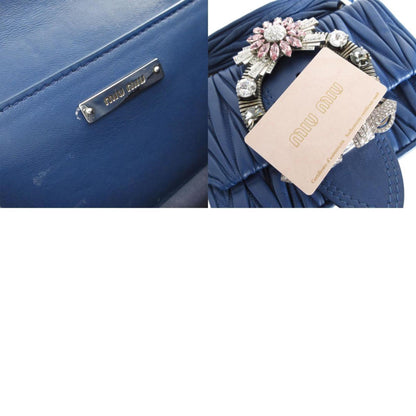 Miu Miu Miu Shoulder Bag Leather Rhinestone Blue Silver