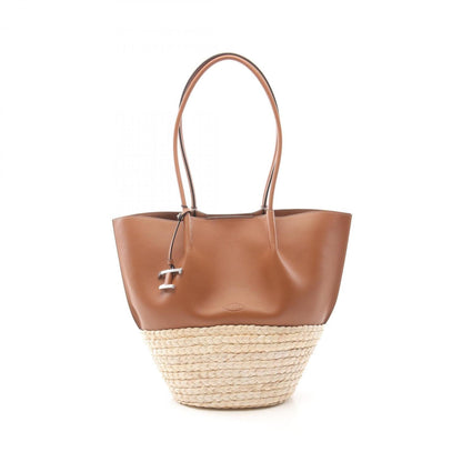 Tod'S Timeless Tote Bag Leather Raffia