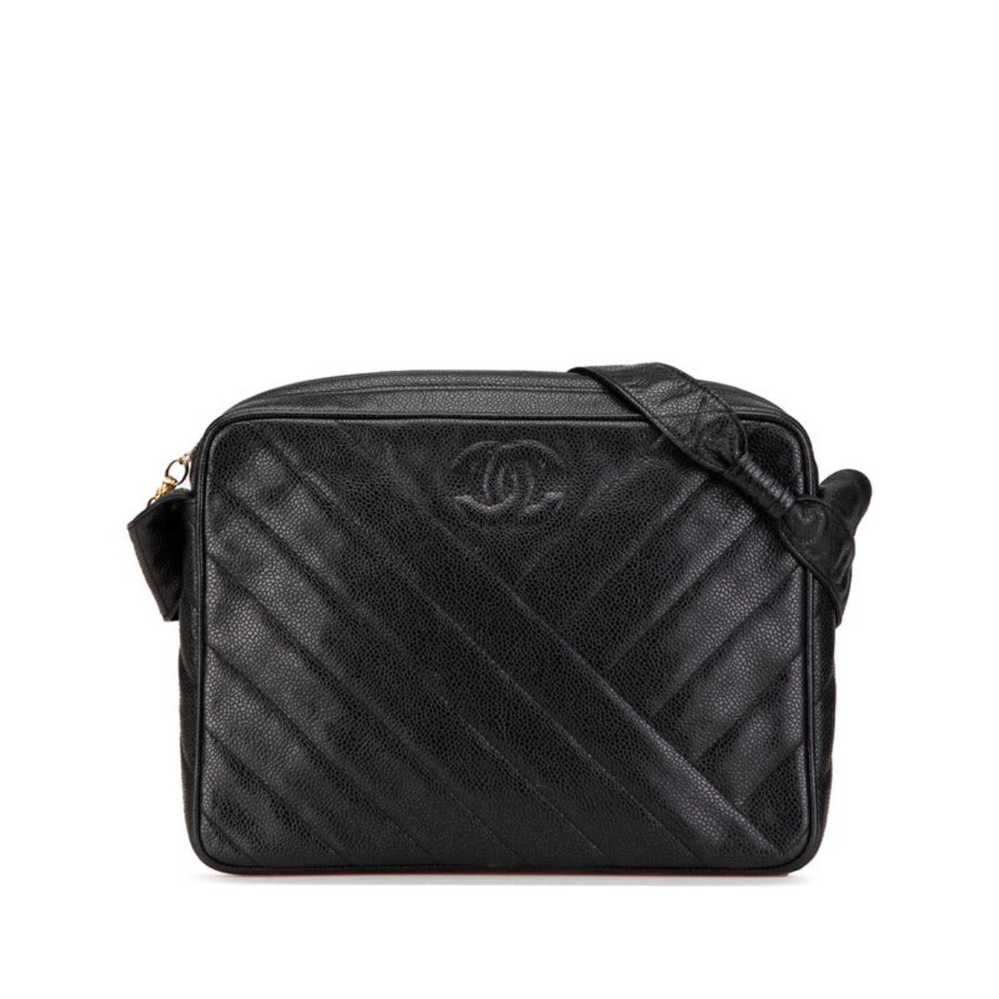 Chanel Coco Mark Bias Stitch Crossbody Shoulder Bag In Black Caviar Leather