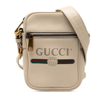 Gucci Logo Print Shoulder Bag 574803 Ivory Leather