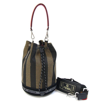 Fendi Bag Montresor 7V50 Khaki Black Red Jacquard Canvas Leather Suede Shoulder Pequin Pattern