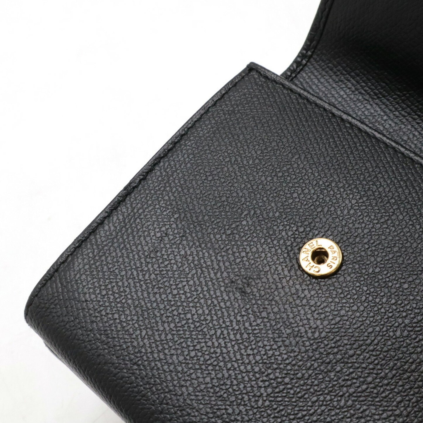 Chanel Coco Button Tri-Fold W Wallet Double Leather Black A20902