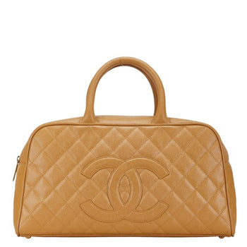 Chanel Matelasse Coco Mark Bowling Bag Handbag Beige Caviar Skin