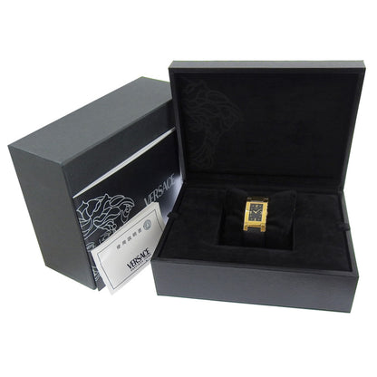Versace Versace Alq90 Rectangular Black Dial Gp/Leather Quartz Watch Battery