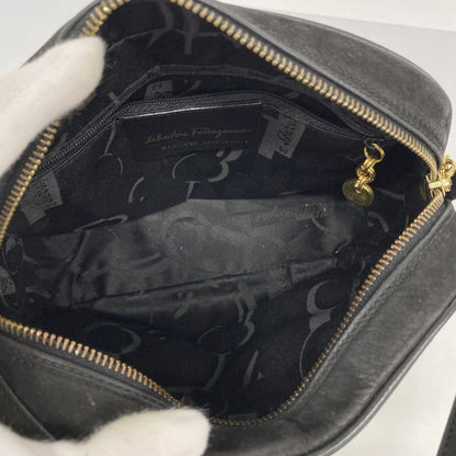 Salvatore Ferragamo Vara Shoulder Bag In Black Suede