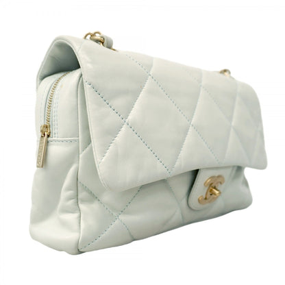 Chanel Shoulder Bag Matelasse W Chain Lambskin Blue Champagne