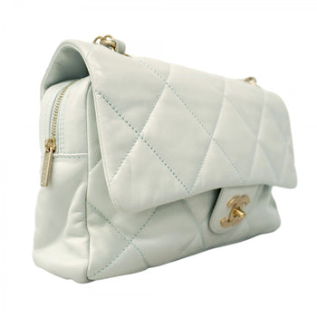 Chanel Shoulder Bag Matelasse W Chain Lambskin Blue Champagne