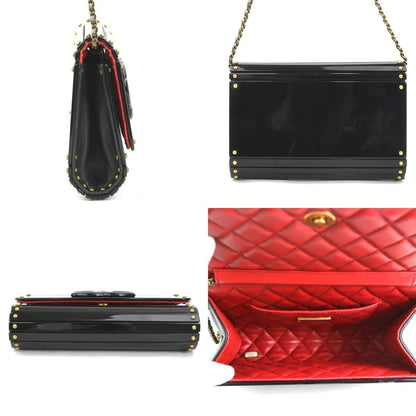 Chanel Shoulder Bag Plastic Leather Black Gold
