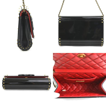 Chanel Shoulder Bag Plastic Leather Black Gold