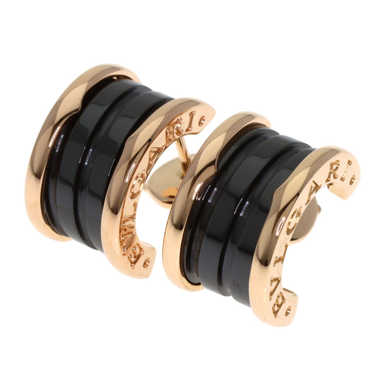 Bvlgari B-Zero1 Black Ceramic Earrings In 18K Pink Gold