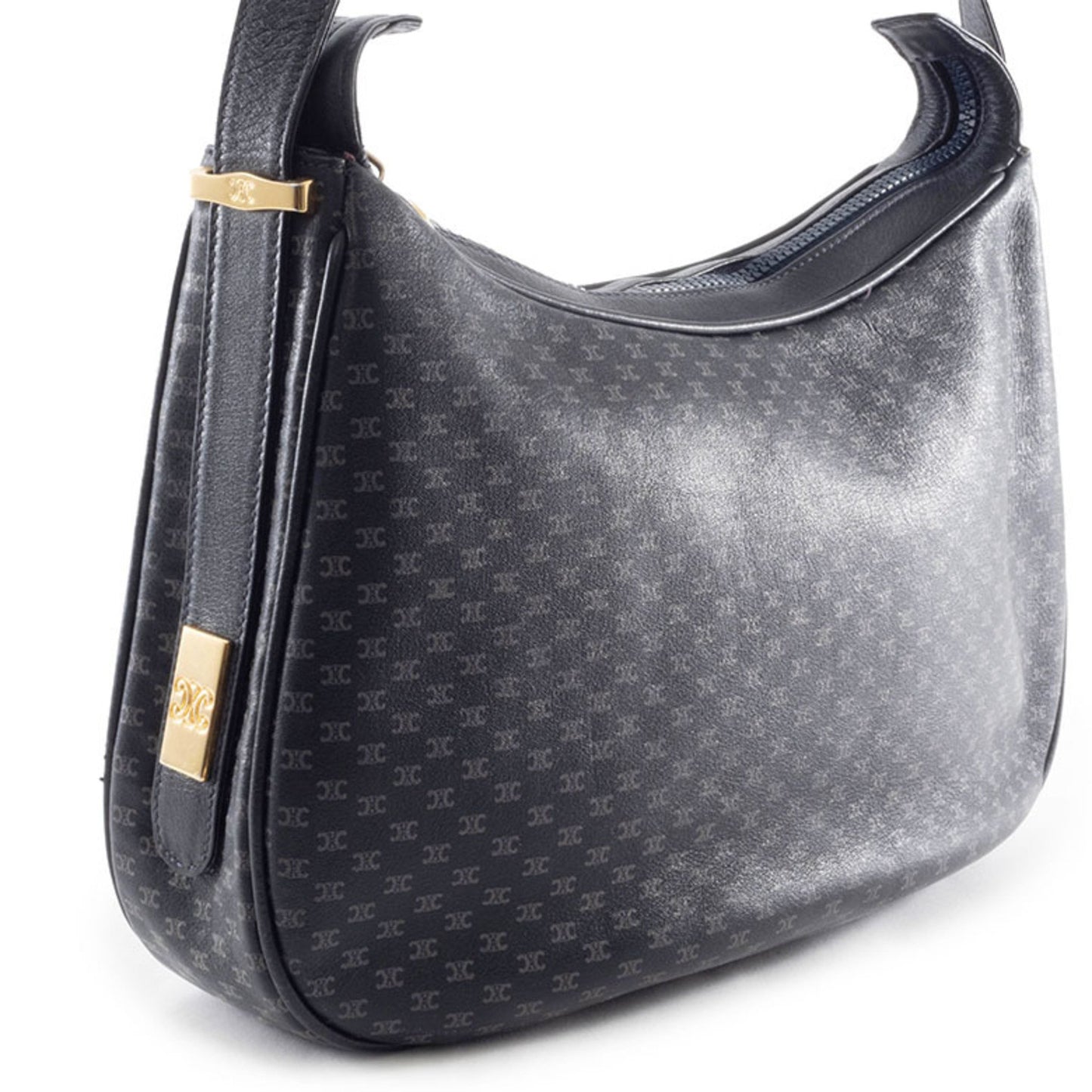 Celine Blason Shoulder Bag In Navy Macadam