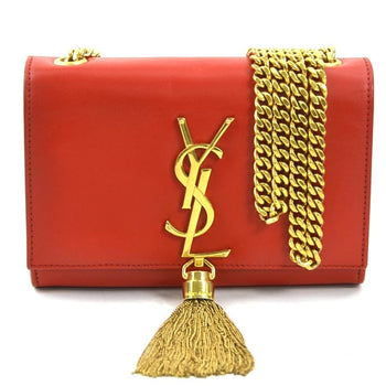 Saint Laurent Shoulder Bag Leather Red Gold